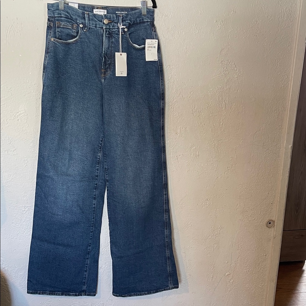 Good American Dark Blue Good Skate High Rise Loose Leg